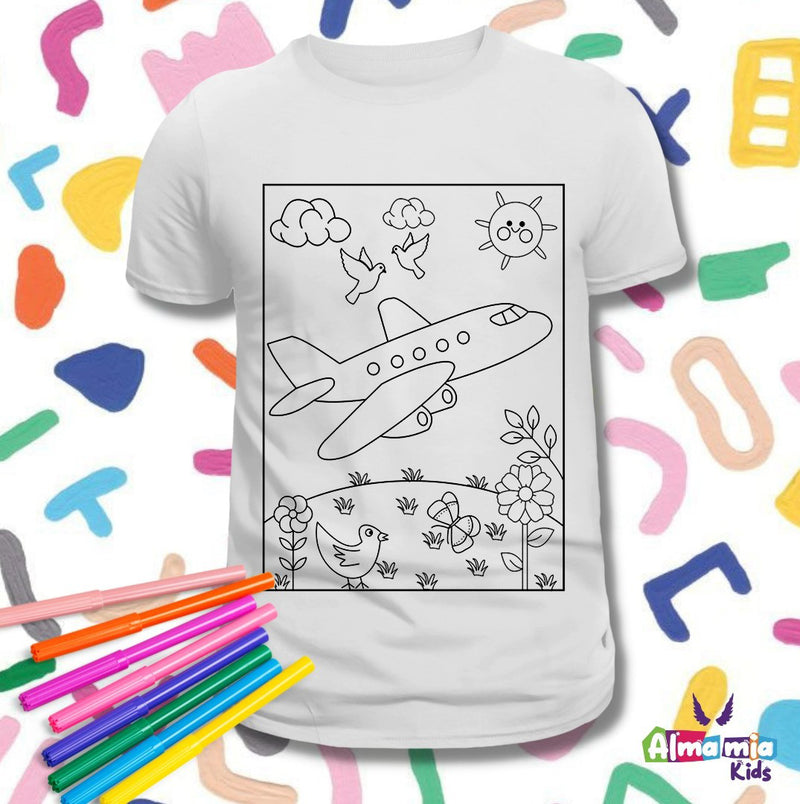 Colorable T-shirt / Airplane and landscape No 12